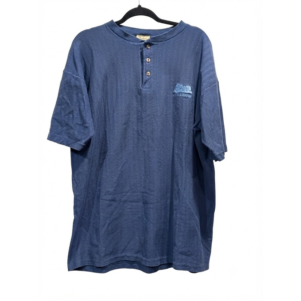 Vintage Fred Harvey Trading Co Mt Rushmore Henley Shirt Mens XL Blue Herringbone